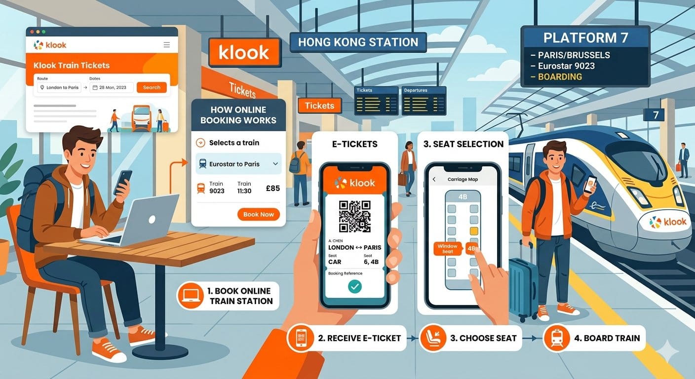 Klook Train Tickets: How Online Booking Works, E-Tickets, Seat Selection and Boarding